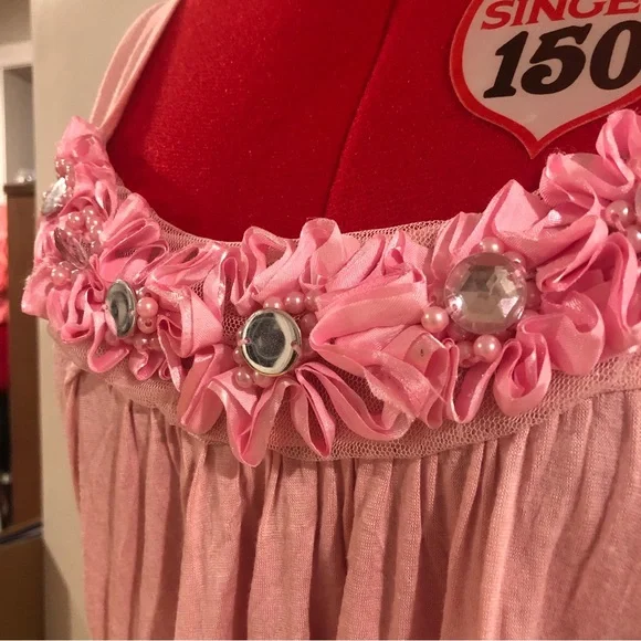 2 FOR $20 Y2K Pink Tank Top With 3D Flowers And Rhinestone Beaded Embellishments - Picture 6 of 10